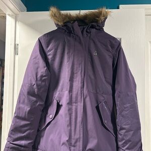 Purple Ski Jacket with Faux Fur Hood